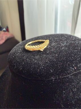 Gold Textured Leaf Accent Stacking Ring